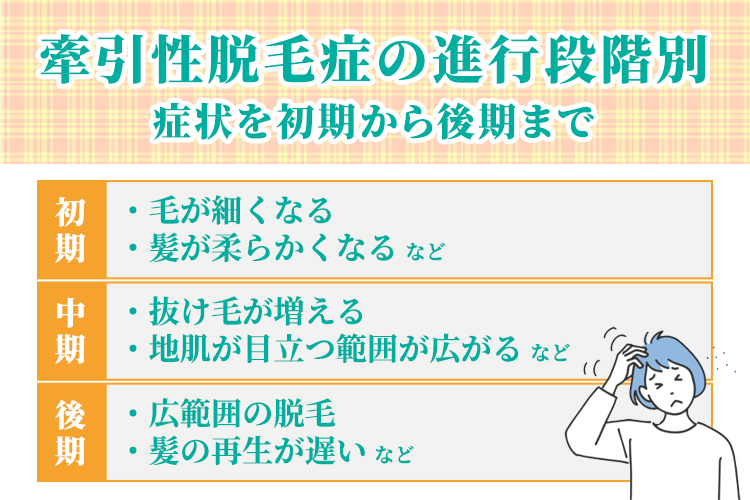 牽引性脱毛症の進行段階別の症状を初期から後期まで