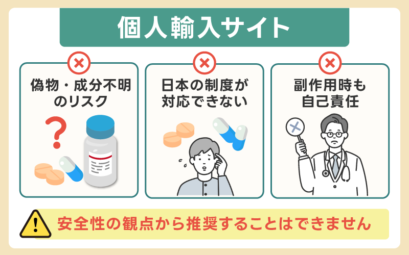 個人輸入サイト（オオサカ堂など）は安いが推奨不可